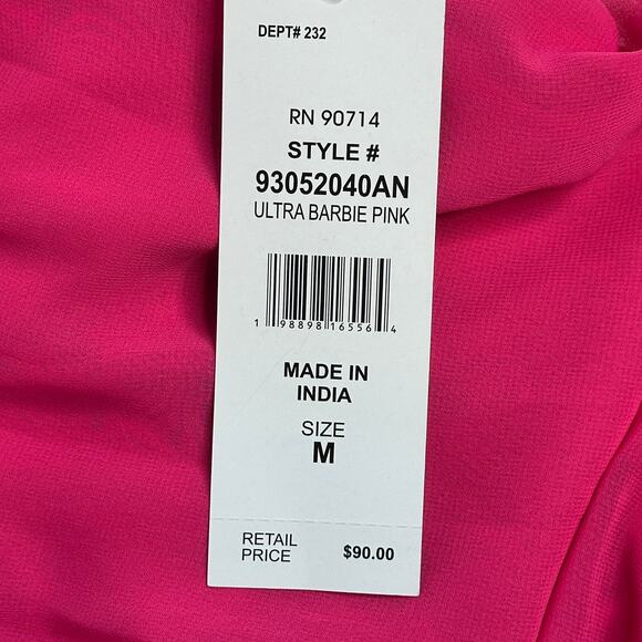 NWD MSK Barbie Pink Keyhole Neck Tiered Chiffon Gown Sleeveless Womens Medium M - Picture 9 of 16